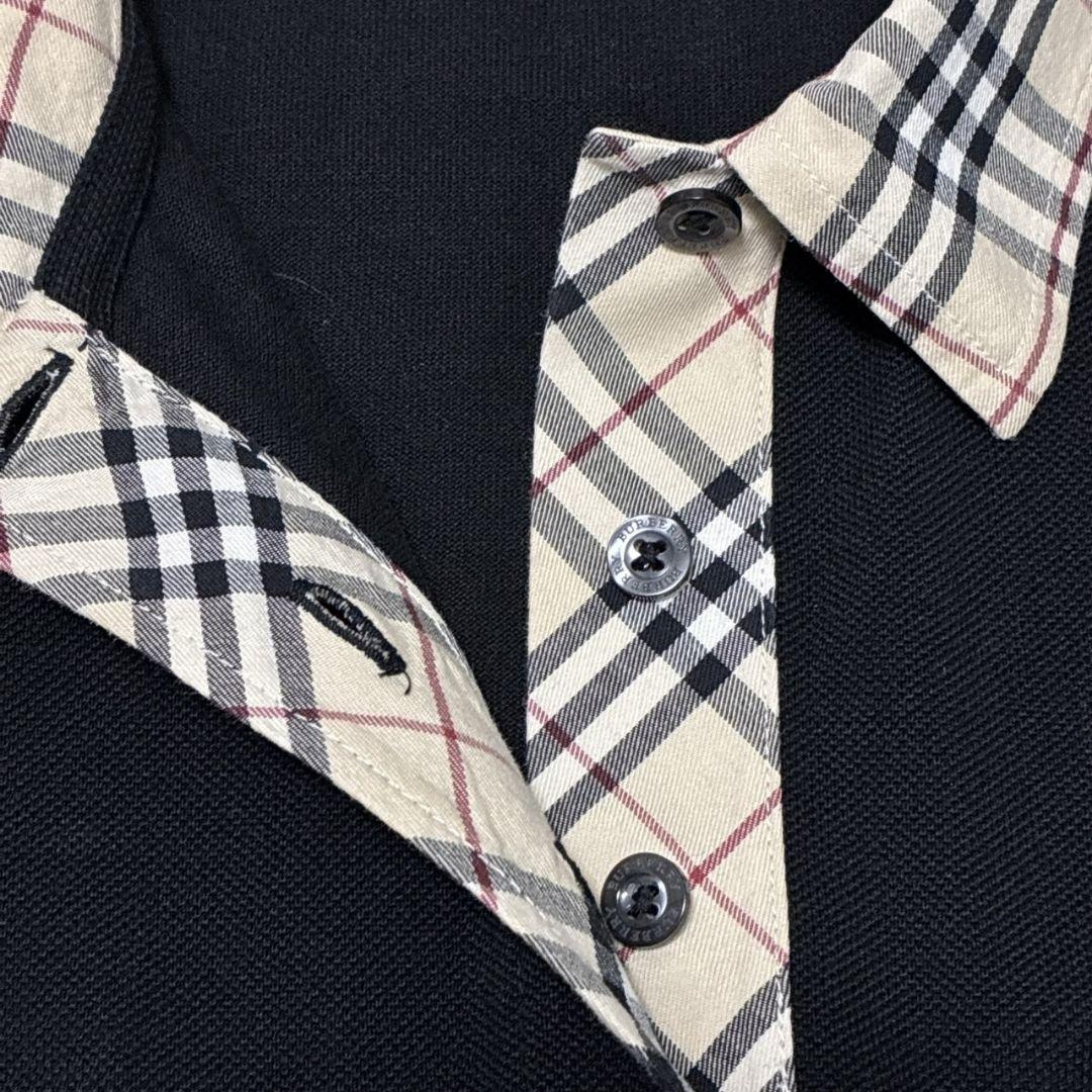【美品】バーバリーロンドン ポロシャツ 半袖 ノヴァチェック 刺繍ロゴ 黒 L