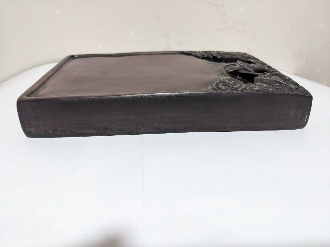 ♢中国古玩 楼閣 龍 漢詩刻紋入 老硯 古硯 古玩 文房四宝 古美術品