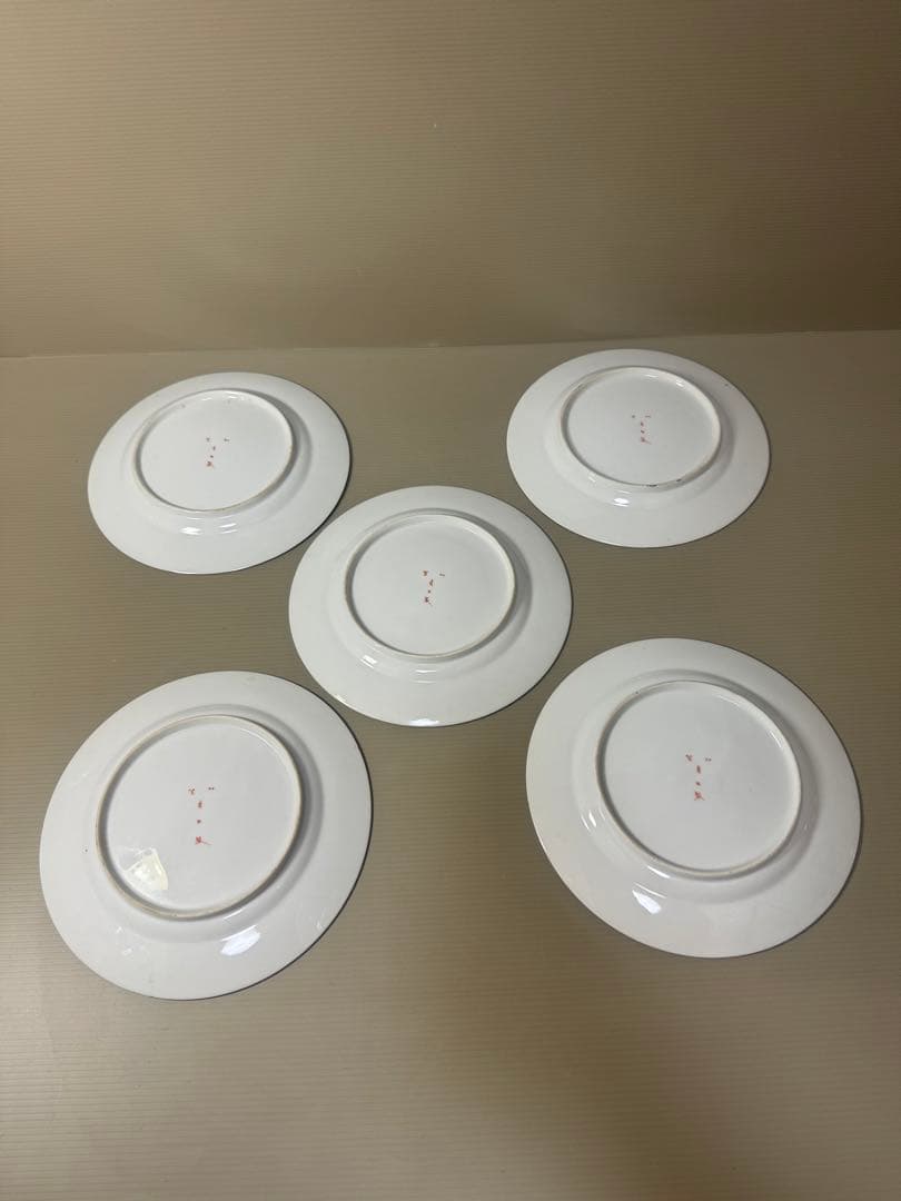 2132 明治時期　九谷焼　加賀亀田製　金彩  赤絵 人物文　皿　5客　時代物