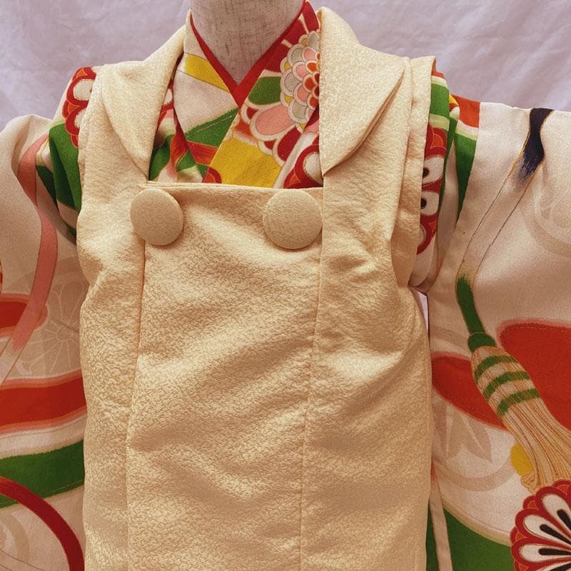 508ag76◎七五三 三歳 女の子 アンティーク着物&被布 レトロ 淡素色◎