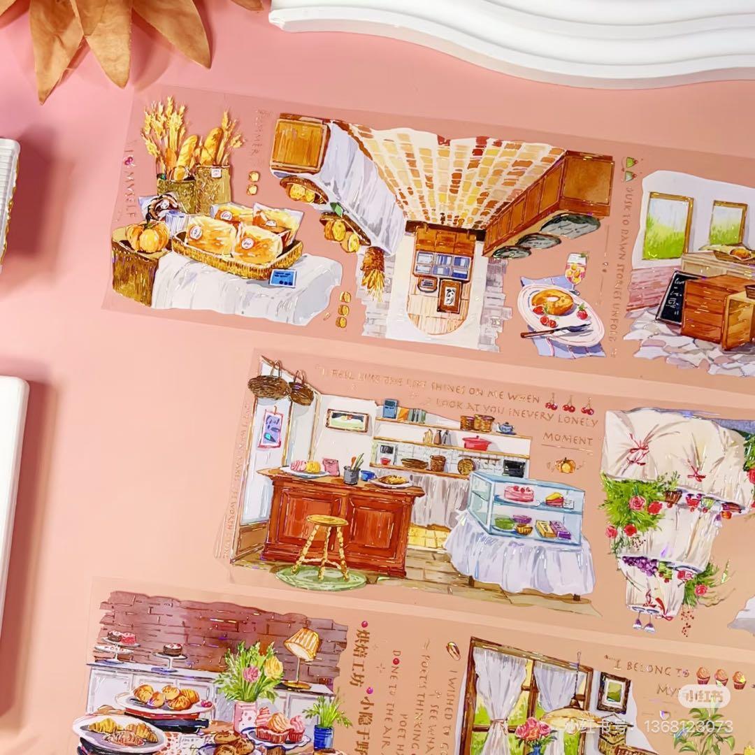 【9103】海外　マステ　3/5/巻　貝殻光マスキングテープベーカー　お店背景系