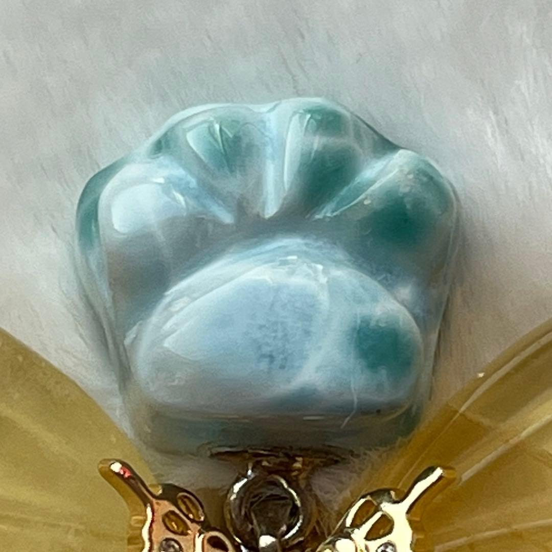 ピカピカ様♥️ラリマー 肉球＆シトリン猫ちゃん天然石ブレスレット