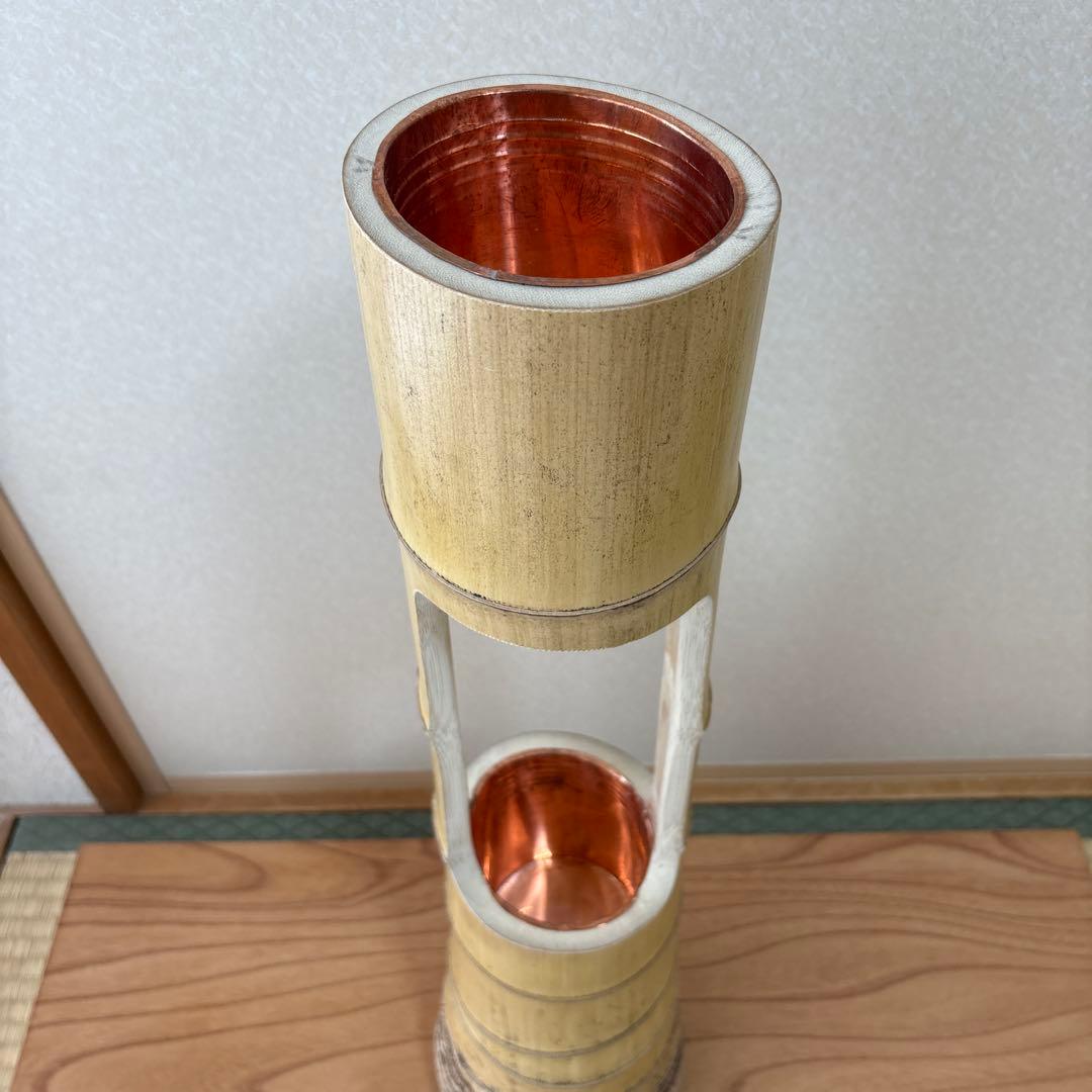45 美品 根付き 二重切り 二重切生け花 生花 竹花入れ 竹筒 華