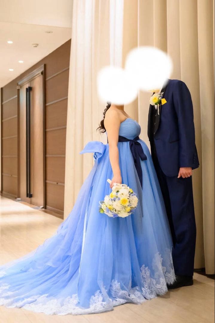 カラードレス　水色　マタニティ　ウエディング