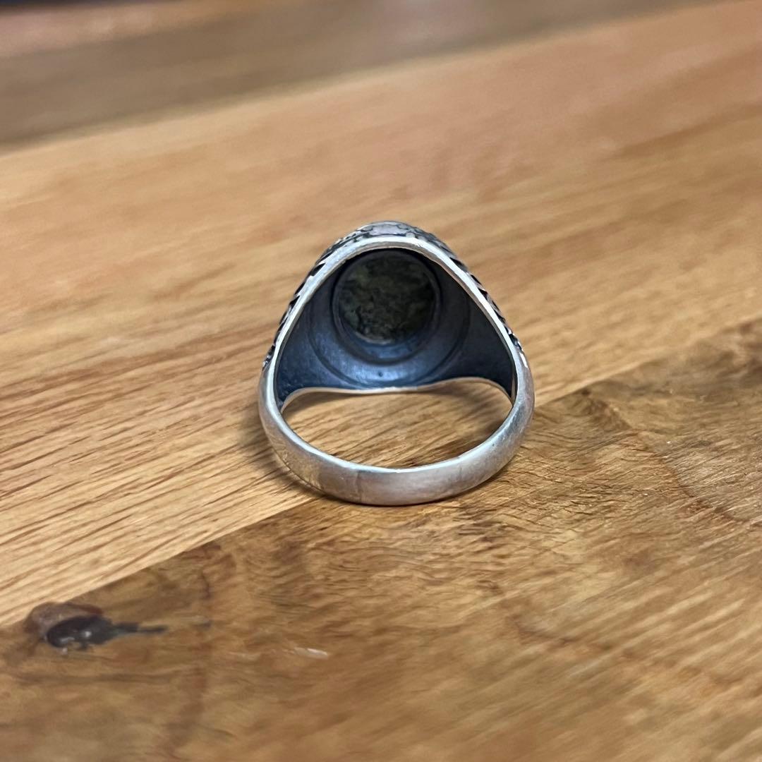 シルバー925 ターコイズ＆アールヌーボー調彫刻 シグネットリング