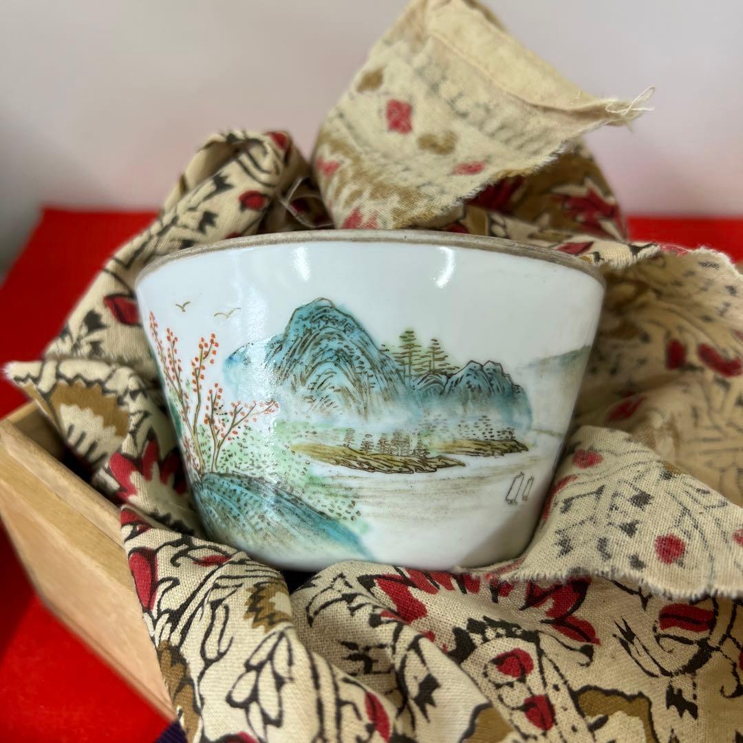 古美術• 手描粉彩山水人物水盂•【大清道光年