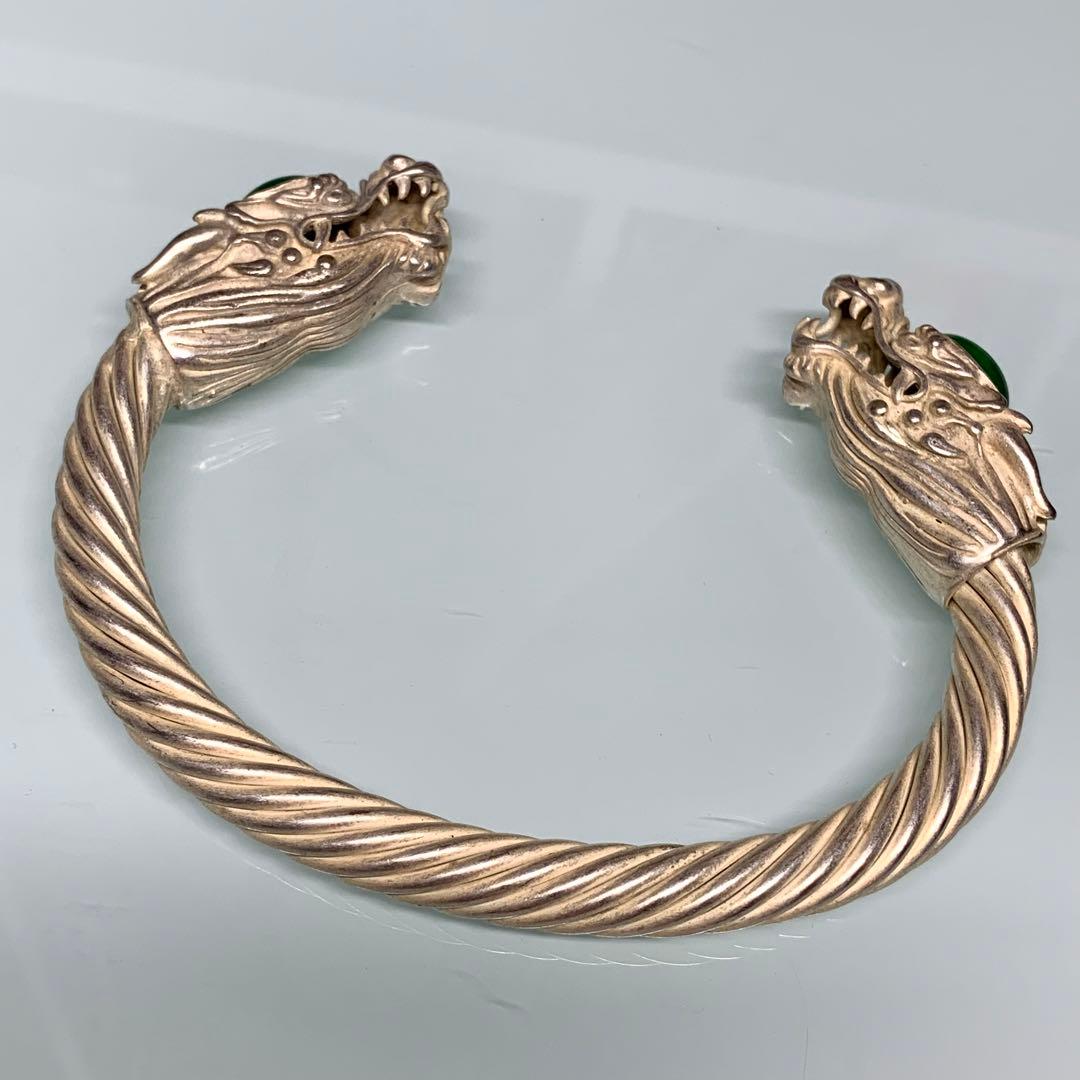 時代物 銀龍 ブレスレット 伸縮自在 お守り 魔除け 縁起物 銀製の鈴