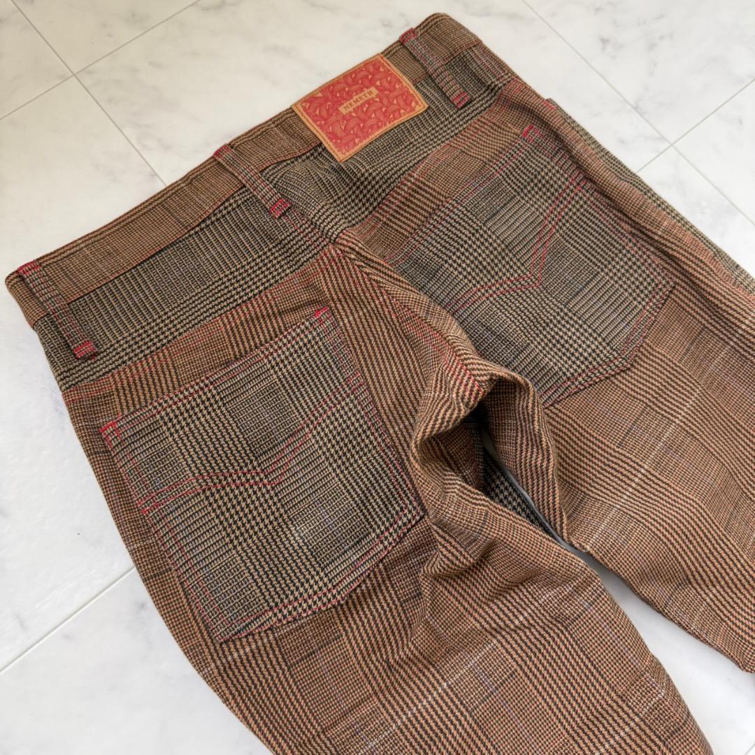 Christopher Nemeth 立体裁断 チェックパンツ ブラウン S - メルカリ