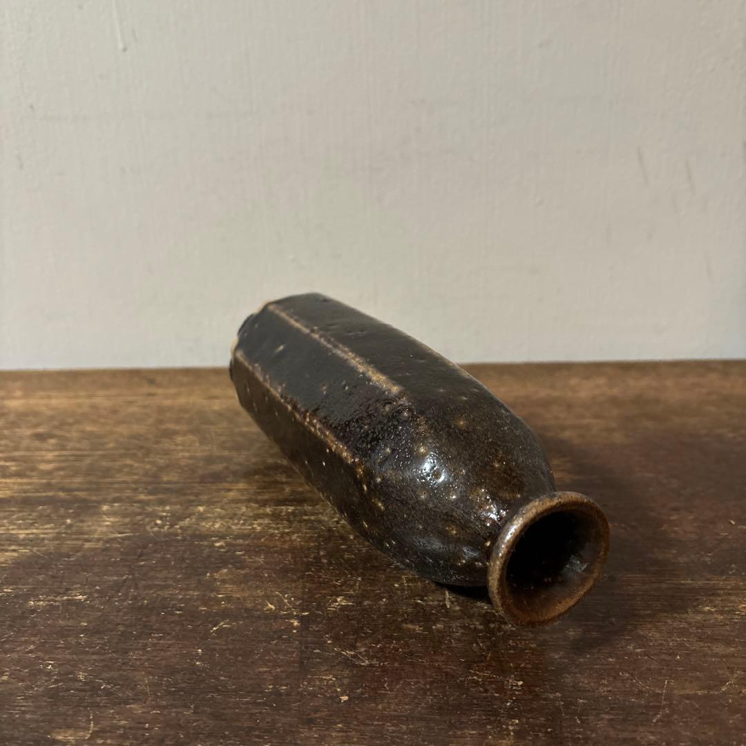 民芸陶器 徳利花入 出石窯 古道具 アンティーク酒器 花器 李朝 黒高麗