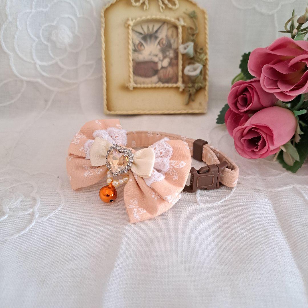 ダブルリボン(ペールオレンジ)わんちゃん猫ちゃん用首輪 ダブルリボン