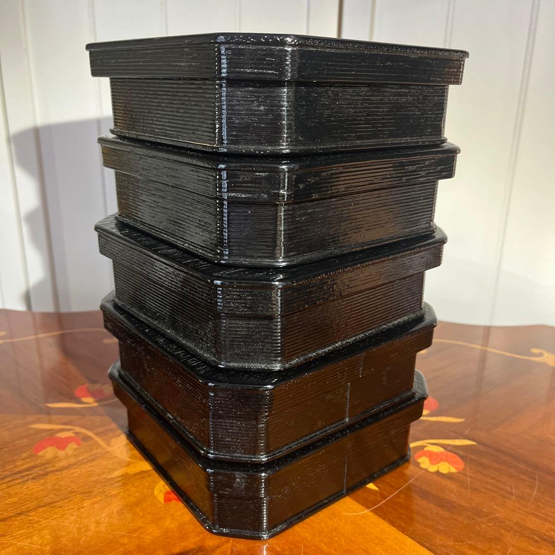 新品箱入 茶道具 柿合 一ヶ折重 縁高 5重 サン蓋付 重箱 菓子器 天然木