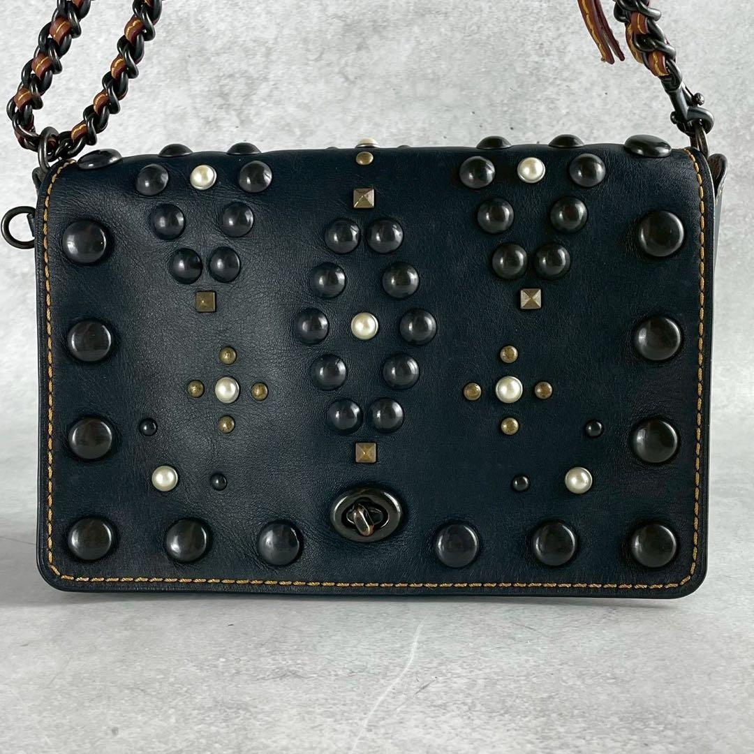 ✨稀少✨美品✨コーチ　ショルダーバッグ　2way スタッズ　パール　レザー　黒