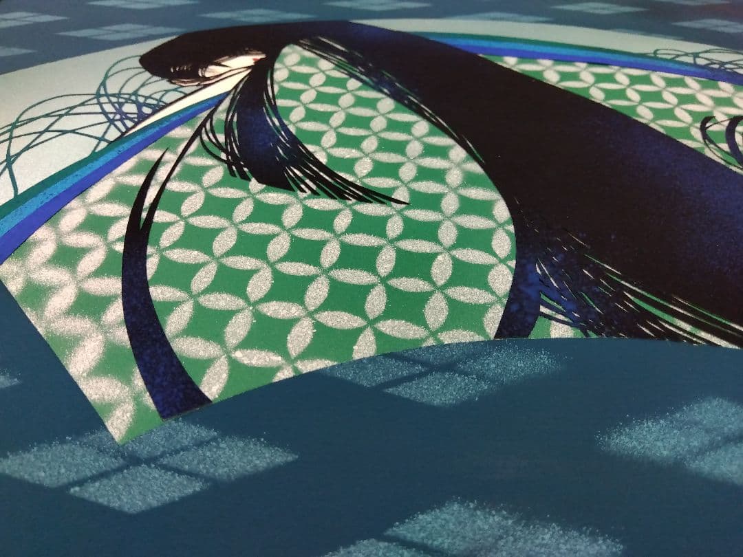 真作刀勢画　【扇面美人画】　宮田雅之　一点もの作品　額装　共シール