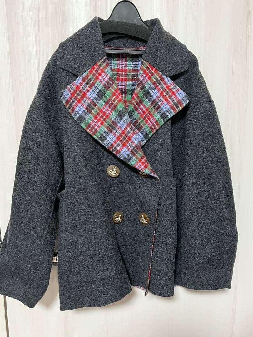Vivienne Westwood タータンチェックリバーダブルコート グレー