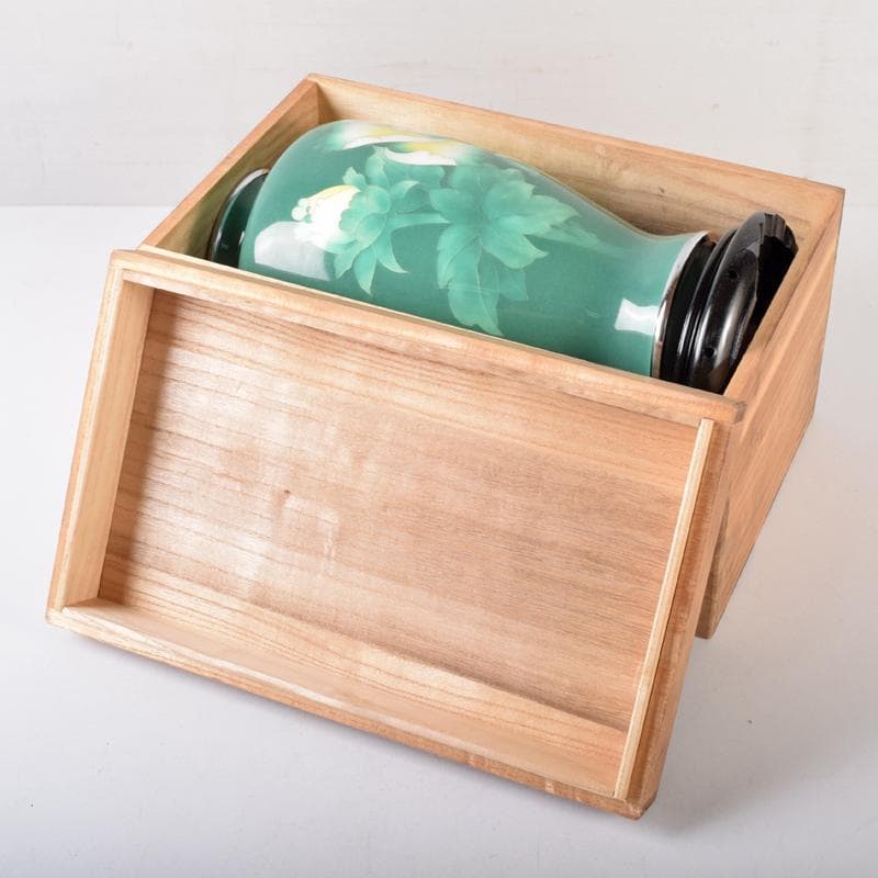 七宝焼 牡丹文 花瓶 唐木台・時代箱付 M R8760B