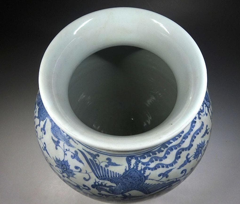 時代物 九谷焼 九谷万年窯 染付花瓶 元染写 古陶磁 高約28cm t97019