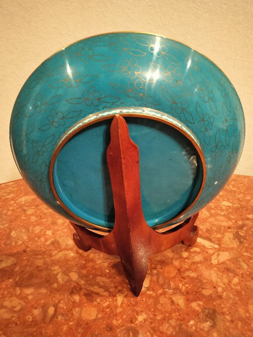 青色 皿 七宝焼き 景泰藍 直径35cm