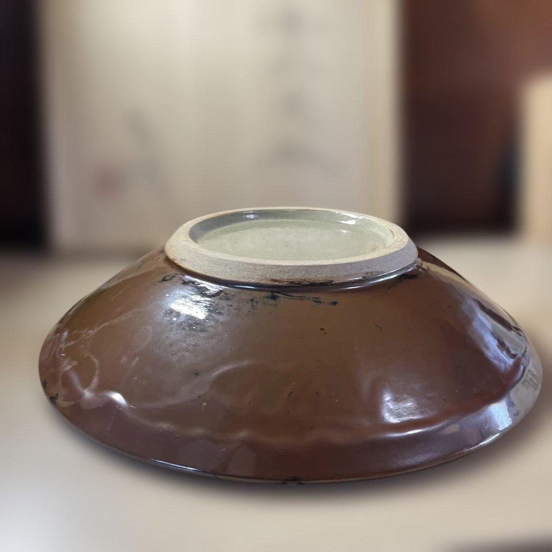 濱田友緒　柿釉赤絵大皿　共箱