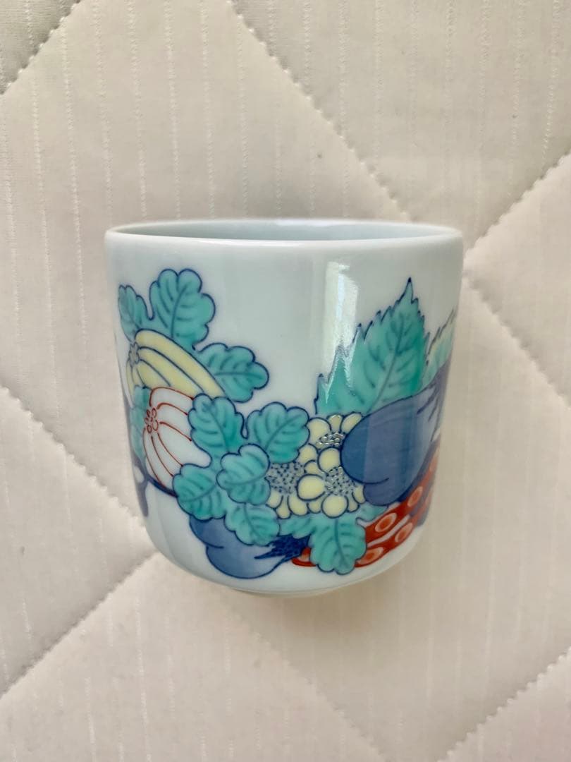 市川龍男 市川龍仙 色鍋島 野菜尽文猪口 焼酎カップ ぐい呑 酒器