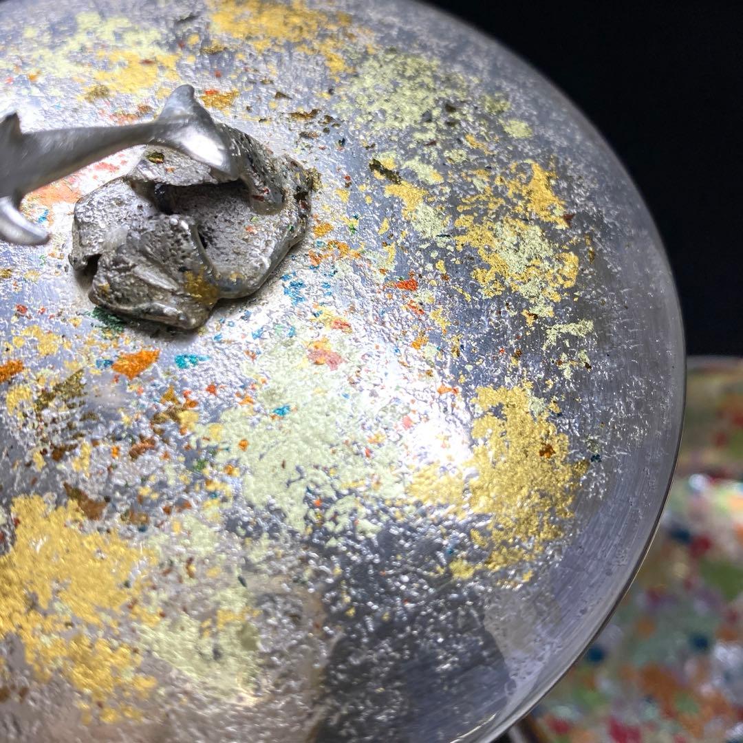 純銀刻印 宮田亮平 南鐐金彩イルカ小箱 共箱 293g/口径8.5㎝ 純銀刻印