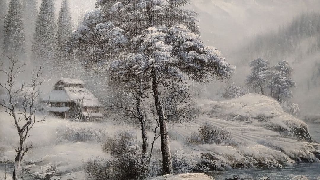 人見友紀 伝説の逃亡画家 雪景色 油彩 油絵 風景画 12号 油絵