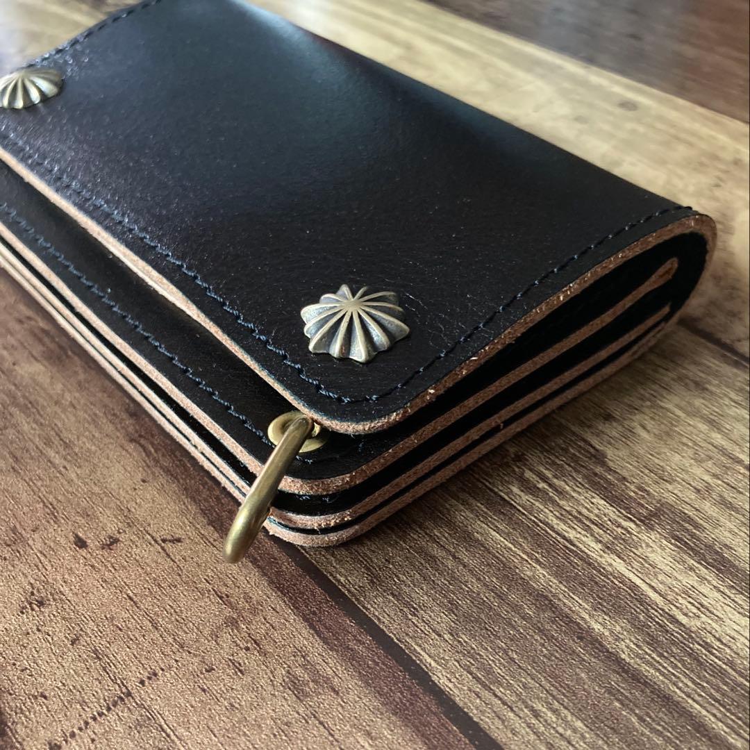 【蟹江孝幸】ミドルトラッカーウォレット 茶芯ブラック【お札を折らずに収納】