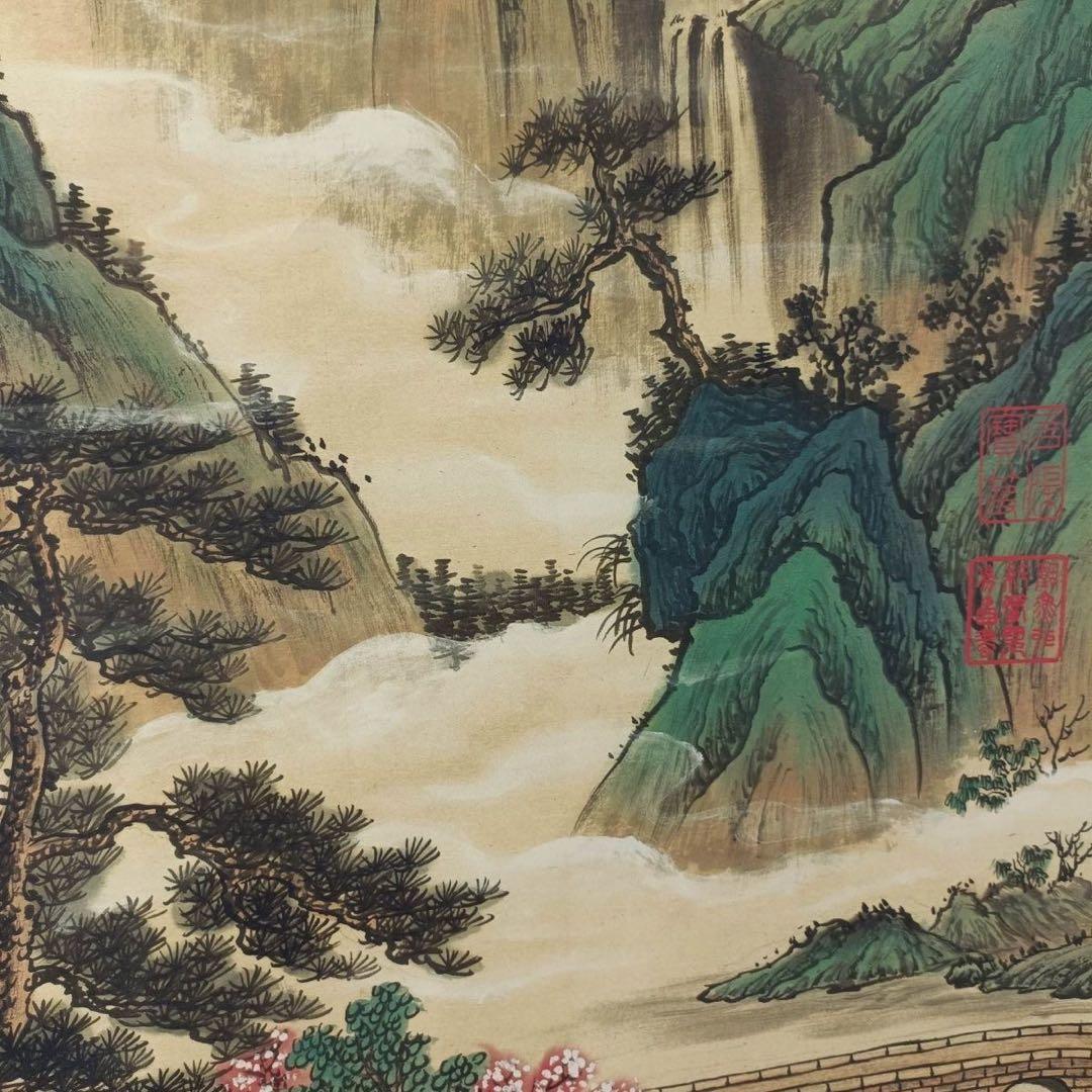 中国山水画 掛け軸 唐寅《松環水秀》 三尺 中堂掛け軸／防伪标识付き／実物撮影
