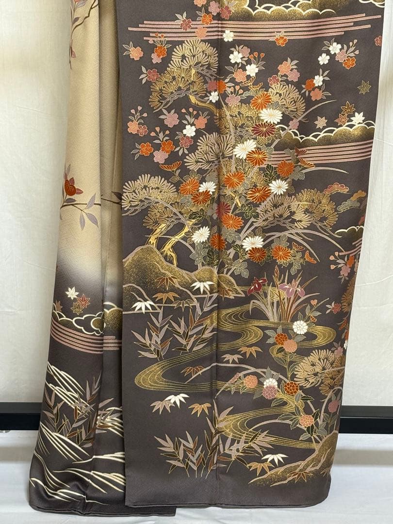 訪問着、幅広サイズ、重ね襟付き、金彩、吉兆柄、正絹.No512A - メルカリ