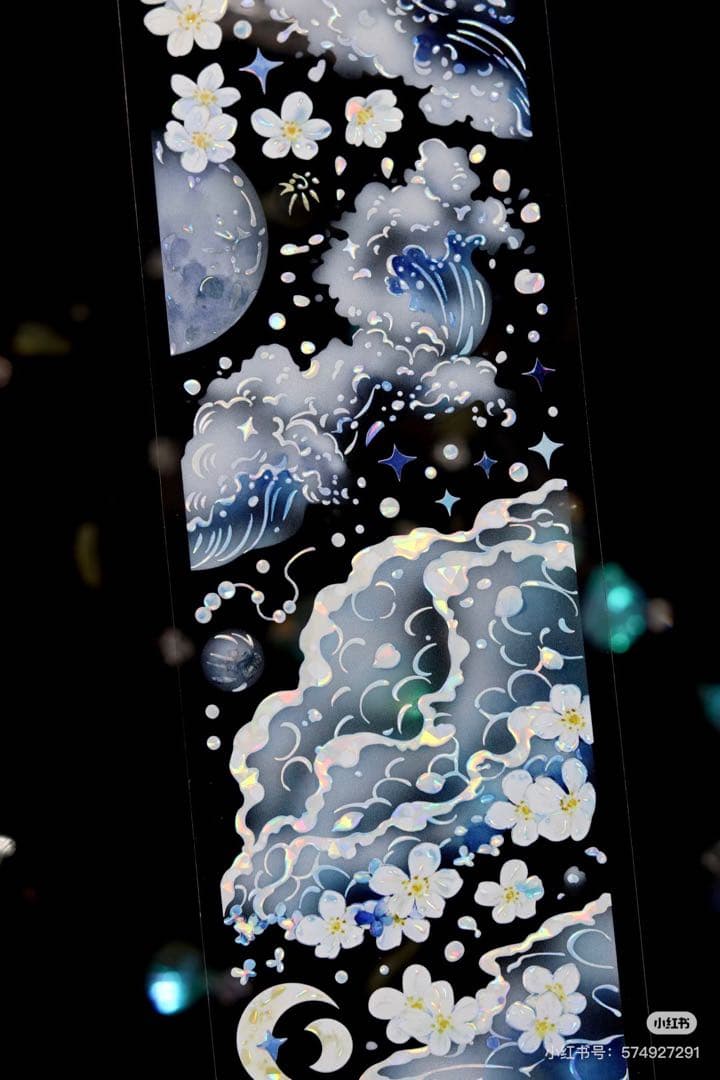 8697】海外 マステ 3/5/巻売り貝殻光マスキングテープ半透明 海 波 花