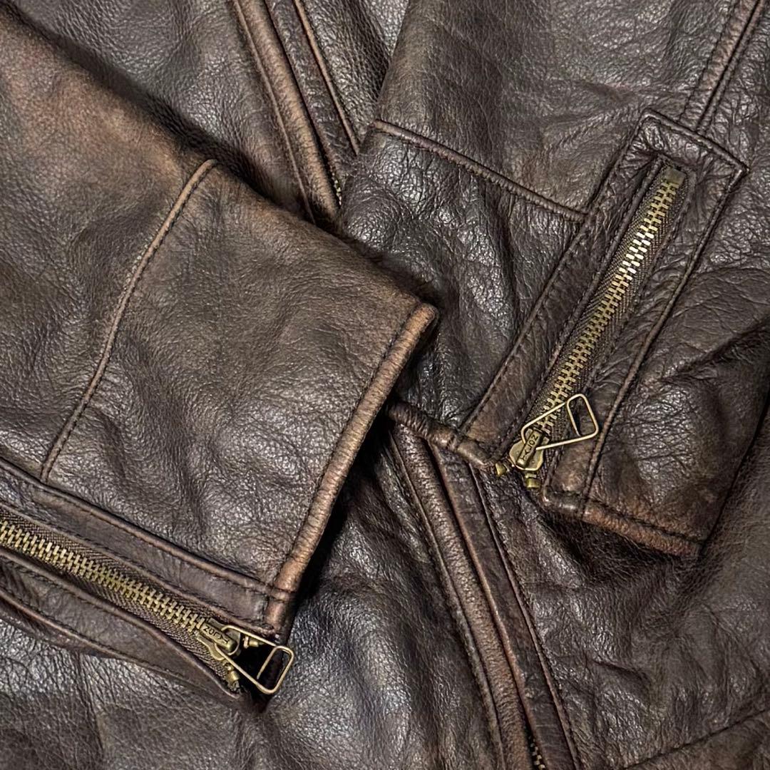00s Eddie Bauer 牛革 レザージャケット ブラウン XL