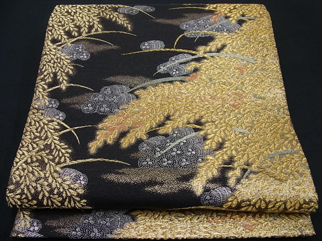 袋帯 六通 正絹 本金 黄金織つづれ 米百俵 西陣 青木兄弟 六
