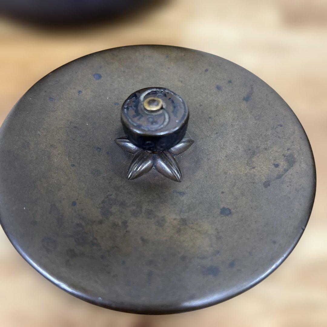 希少 色紙釜 風炉釜 茶道具 蓋 龍文堂造刻印有り