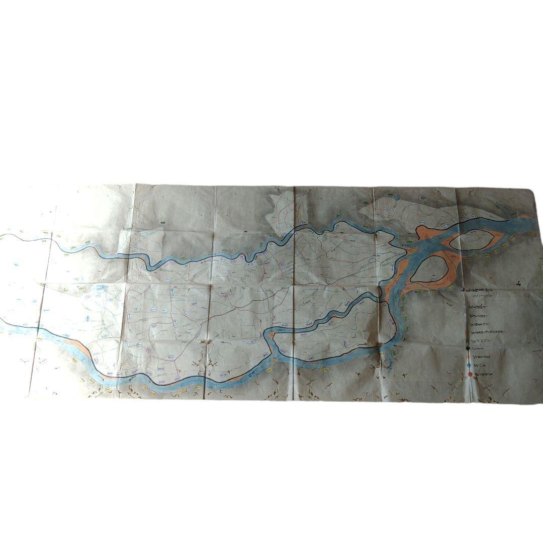 江戸時代越後味方村白根付近彩色古地図和紙裏打長さ196cm