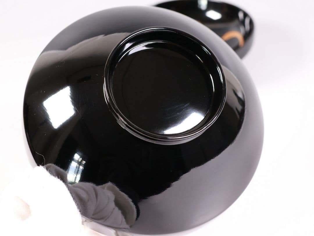 【CM403】天然木漆塗 菊桐鳳凰金蒔絵 黒塗 吸物椀 1客 昭和期 木製漆器