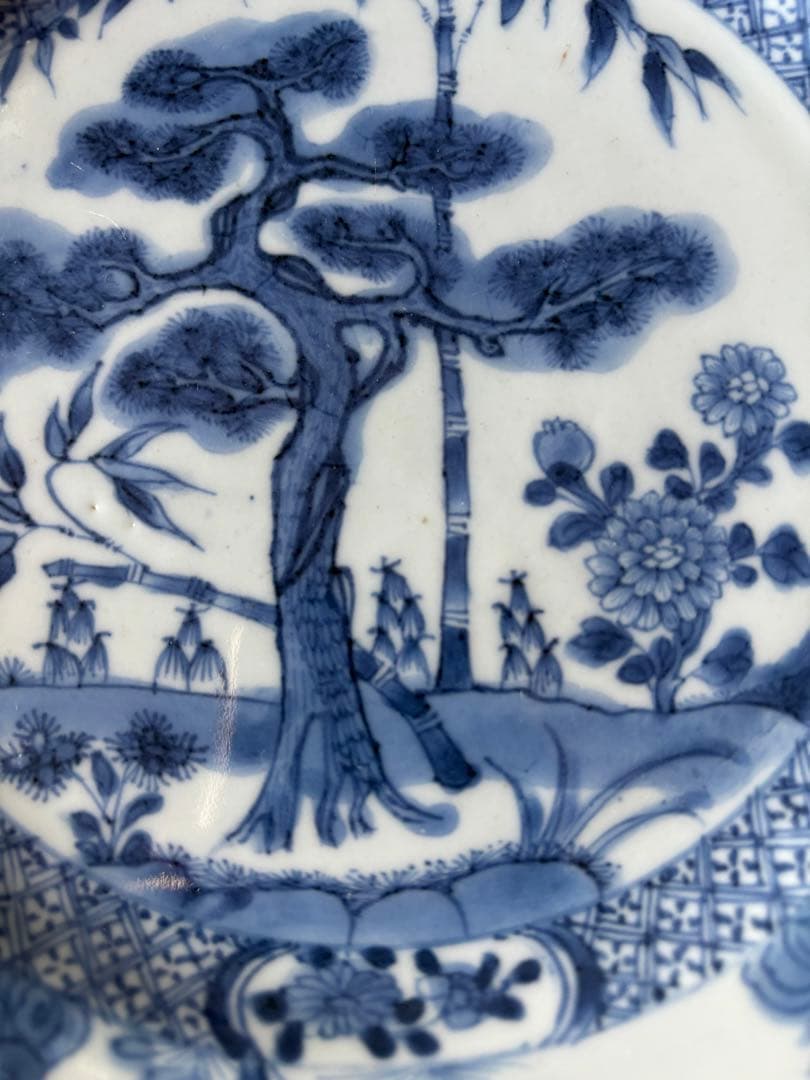 中国古美術 清の乾隆時代 青花　松竹 大皿23cm　染付