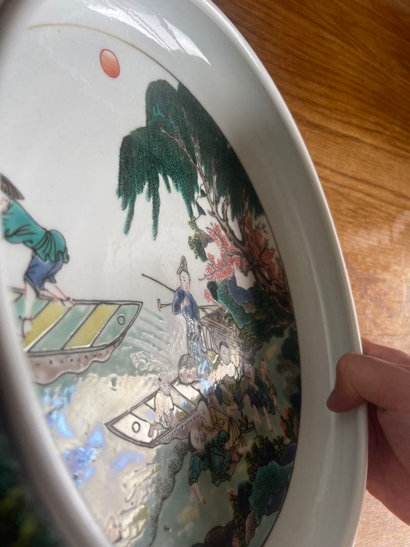 康熙五彩山水人物紋水盤 康熙年製・清時代 中国古玩 康熙五彩山水