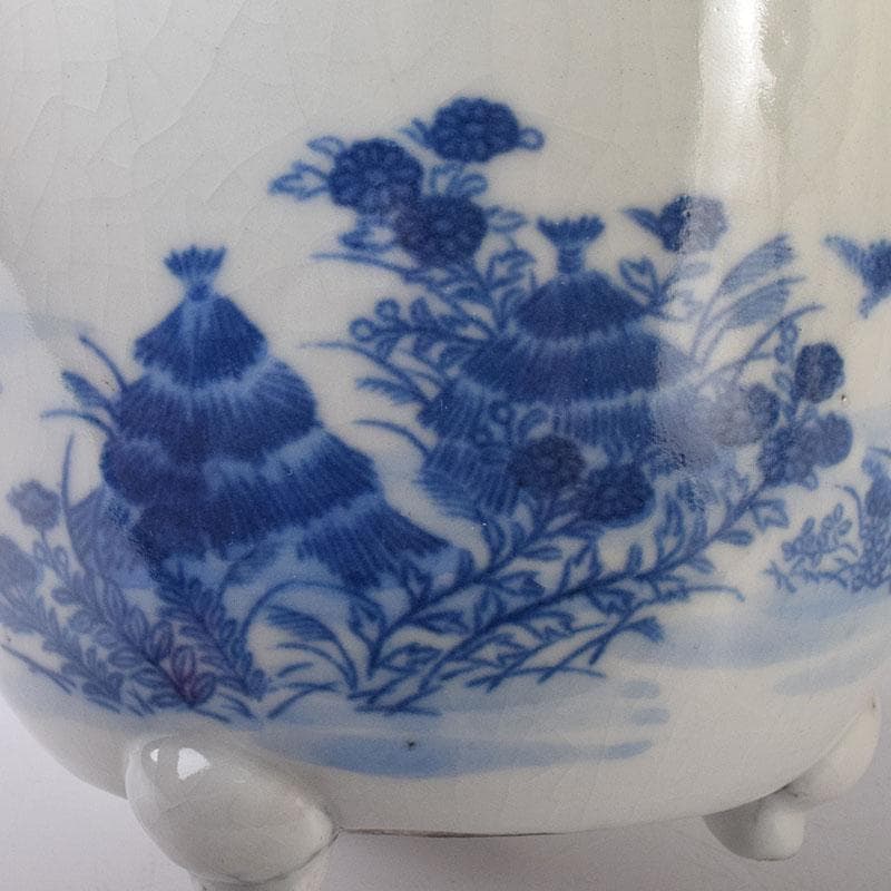 瀬戸焼 古瀬戸 染付秋草文 三つ足香炉 火入れ V R7933