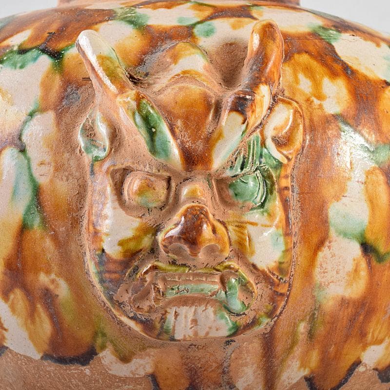 中国 唐三彩 獅子摘 双耳壷 C R8549B - メルカリ