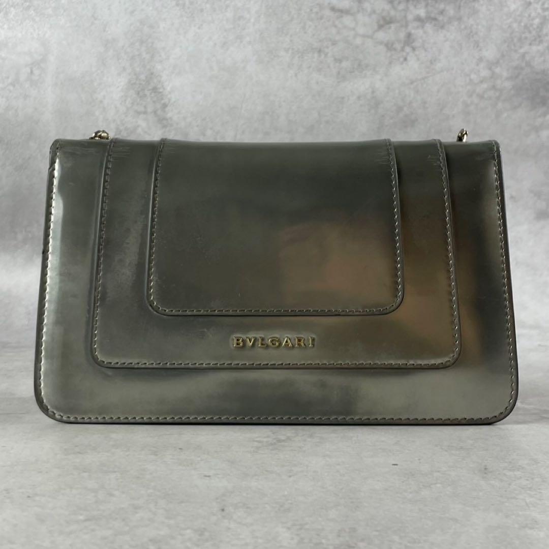 ブルガリ ショルダーバッグ セルペンティ パテントレザー シルバー