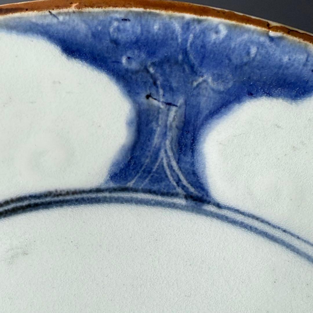 1600年代 初期手 藍九谷 染付舟人物葦雁文七寸皿