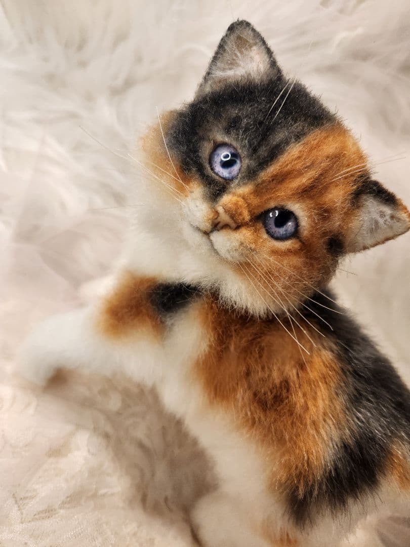 ひ*す様 海外作家 猫 三毛猫 ぬいぐるみ アートドール リアル 羊毛フェルト