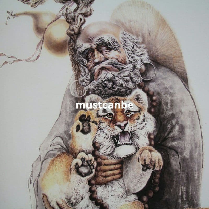 中国美術品 山水宣紙巻物画 掛画 仏像達磨双虎福図 達磨伏虎現代工芸品