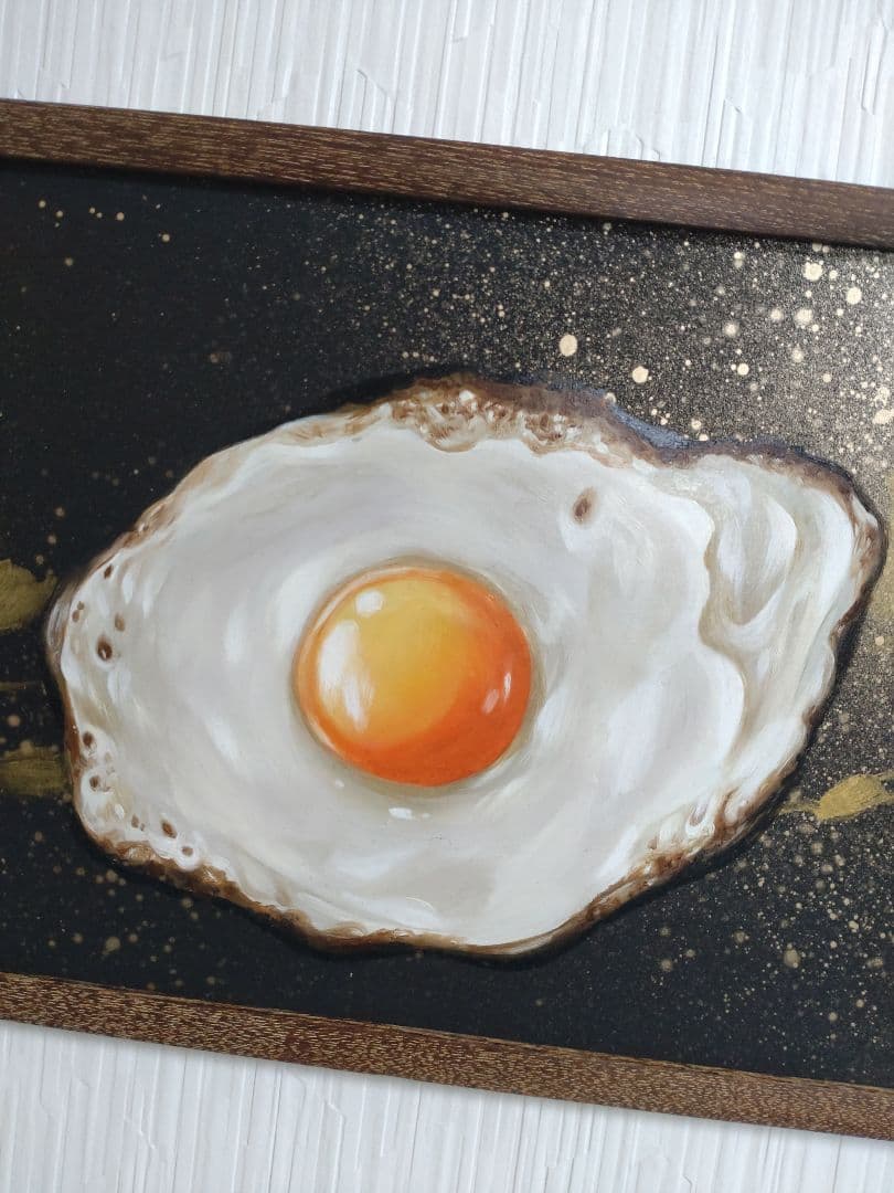 卵の油絵【コスモ・エッグ】1点物の原画◇作者サイン入り/額縁付属