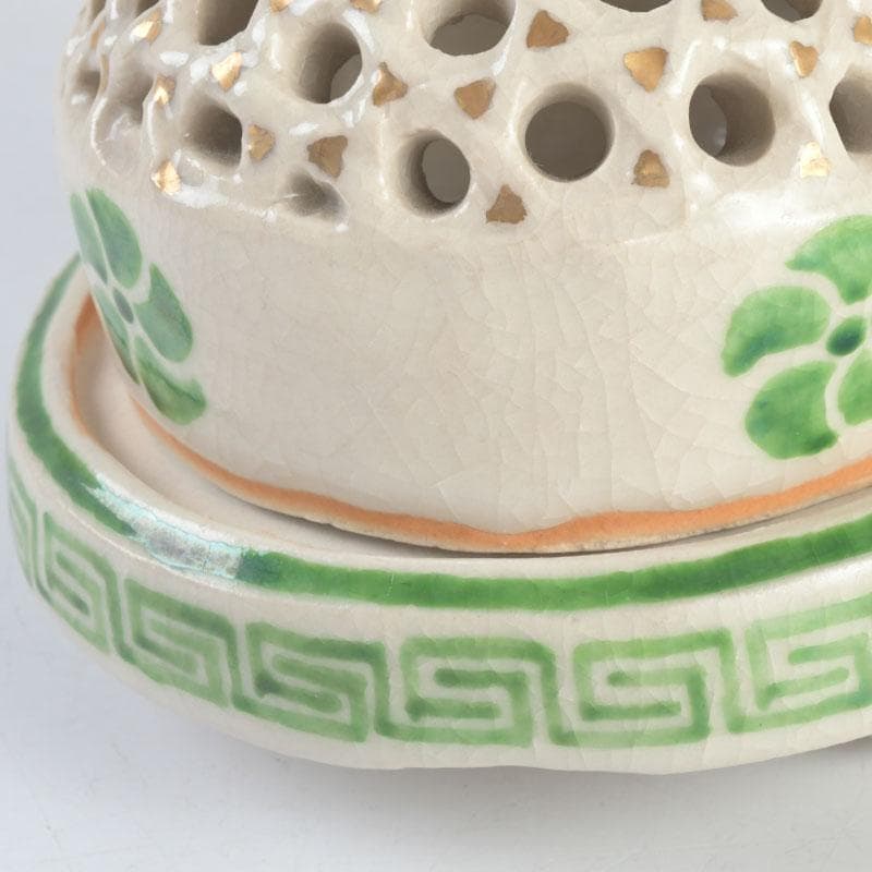 茶道具 九谷焼 九谷峯久 園江久雄作 仁清写 冠 香炉 共箱 V 9422