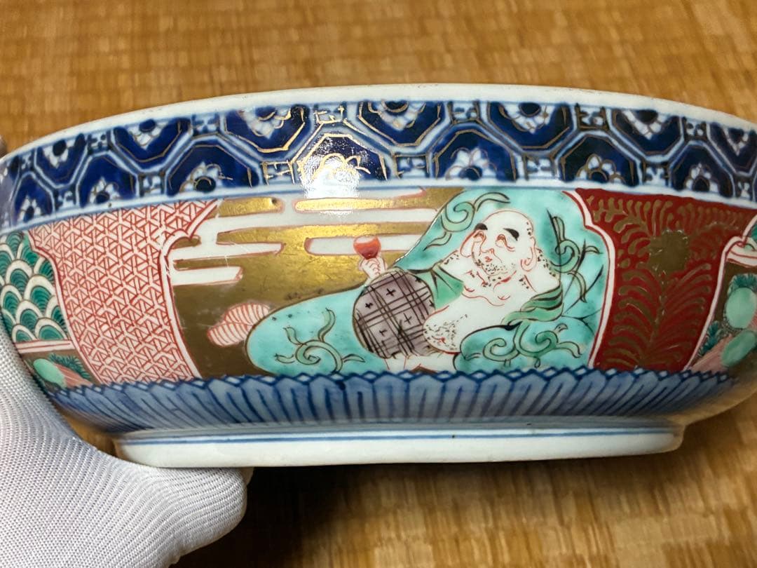 古伊万里 金彩 色絵 布袋 鳳凰紋 【渦福】 深鉢 深皿