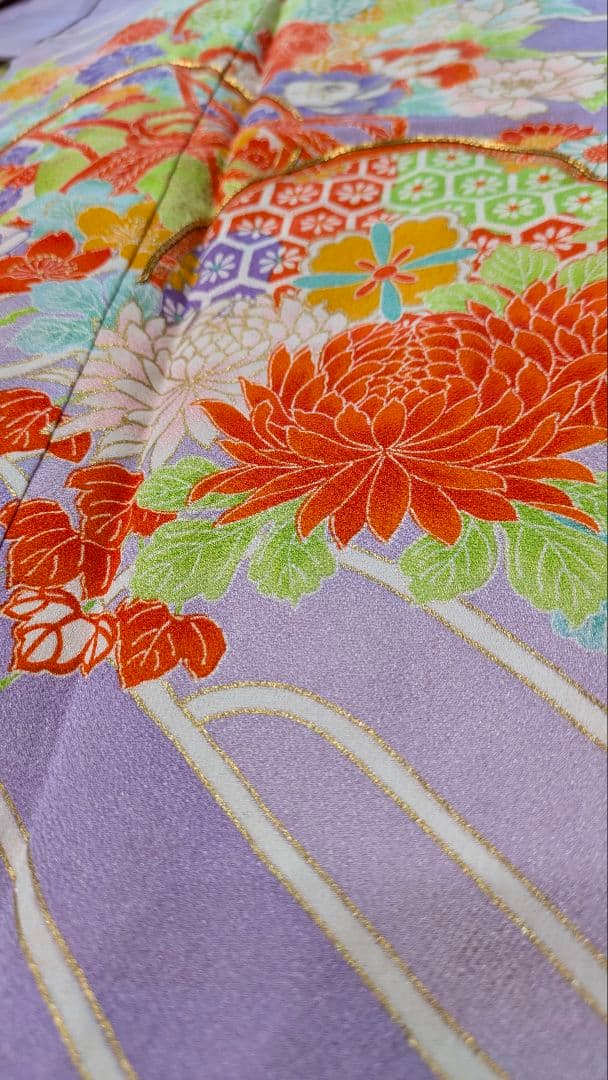 7歳　レトロ薄紫鼓　七五三　お着物・帯セット