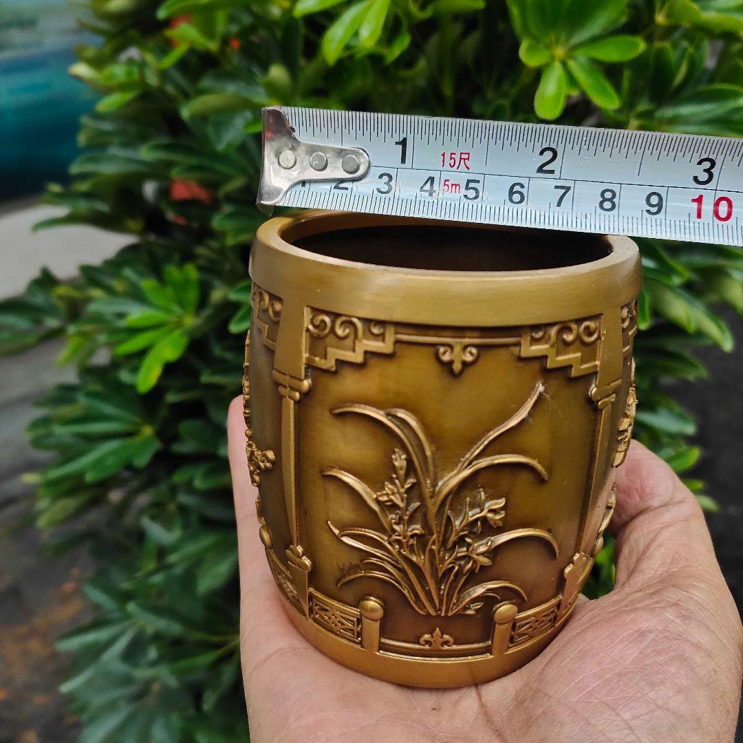 銅器 梅蘭竹菊筆筒 筆筒 文房 置物 装飾品 工芸品 美術品
