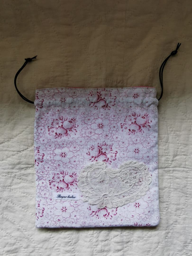 ハンドメイド✃アンティークドイツ果実薔薇柄 ホームスパンリネン格子