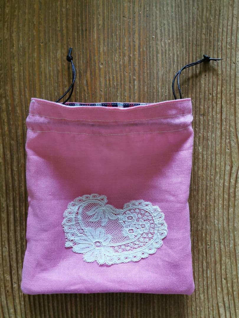 ハンドメイド✃アンティークドイツ果実薔薇柄 ホームスパンリネン格子