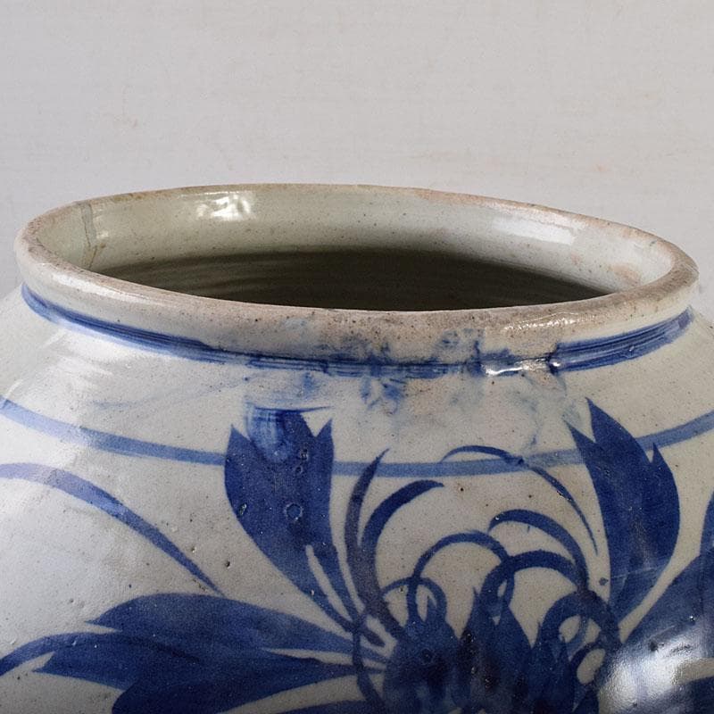 朝鮮美術 李朝 高麗白磁 染付 花文 壺 C R8023C